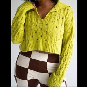 Find Me Now Pistachio Green Cher Knit Crop Sweater S